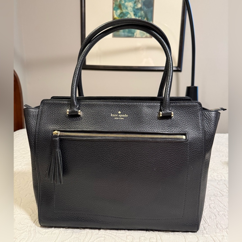 kate spade Black Pebbled Leather Satchel with Gold Hardware